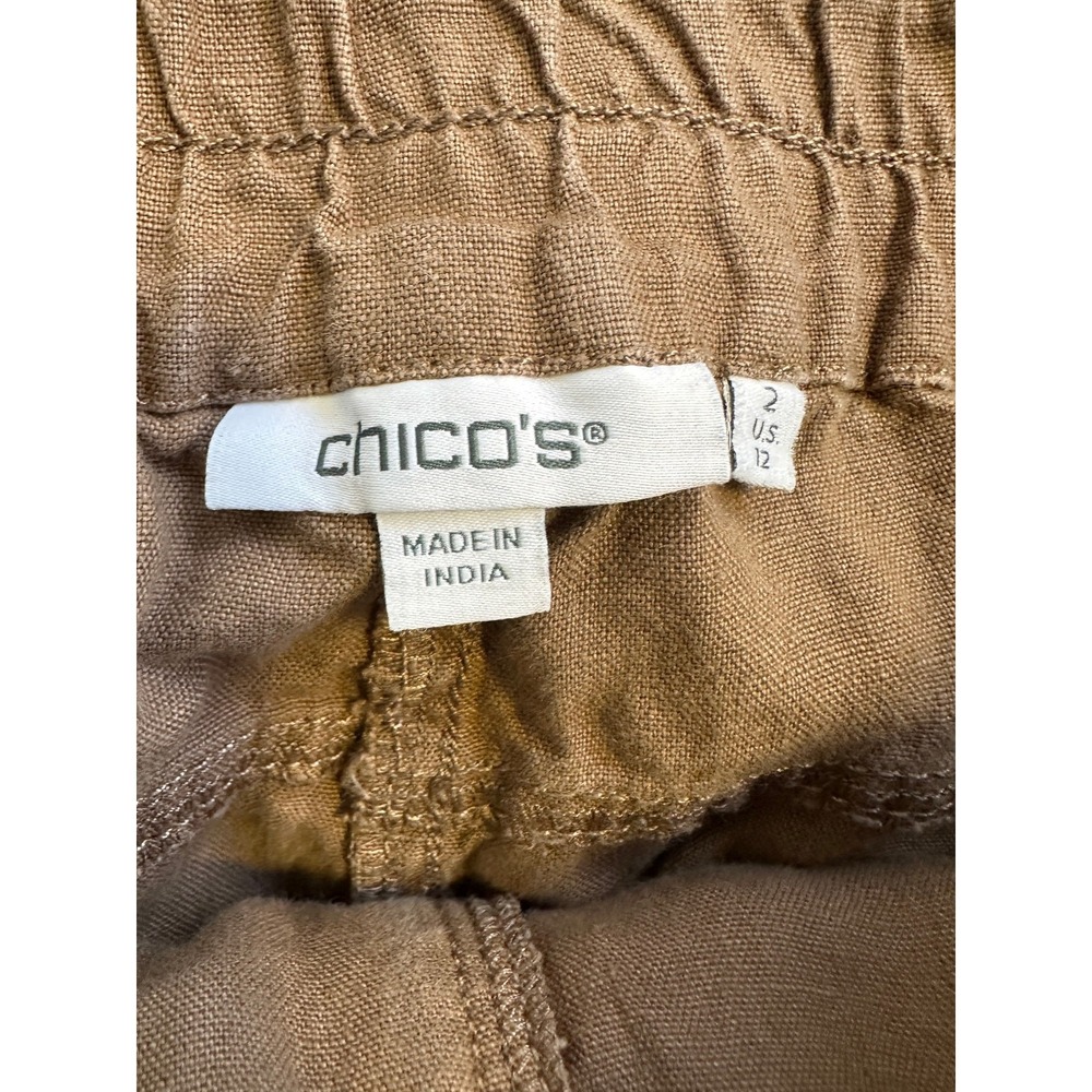 Chico's Wide Leg 100% Linen Faded Brown Relaxed Cargo Crop Pants Size 2 US 12 - Picture 10 of 16